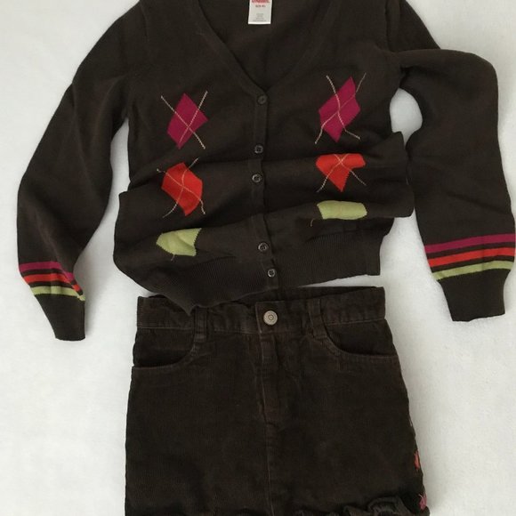 Gymboree Girls S (5-6) Set of 2, Brown Knit Cardigan & Corduroy Skort - Picture 1 of 12